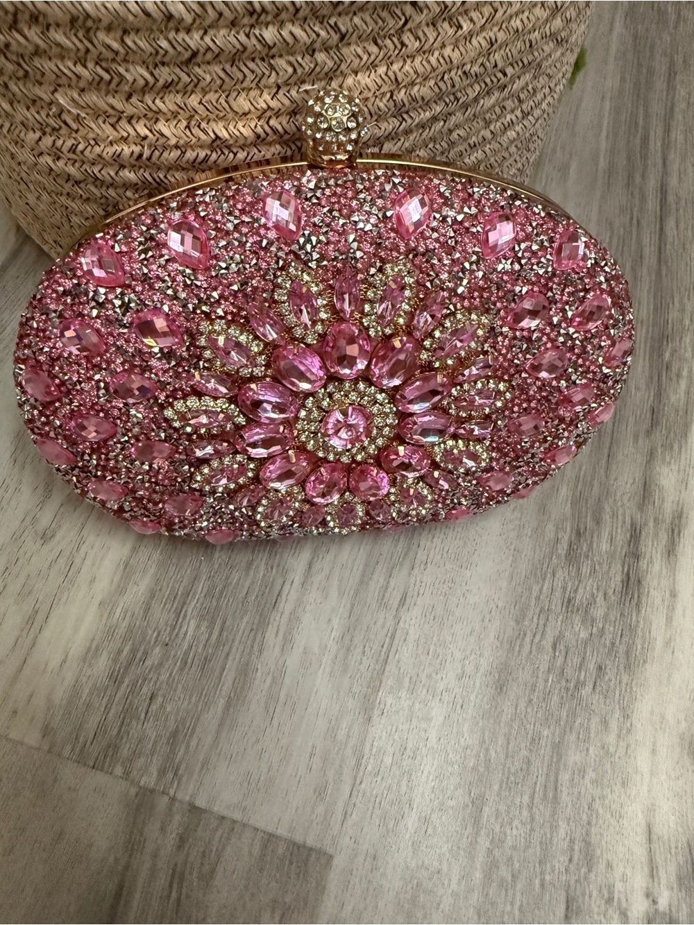 RAMLA Handmade Moroccan Pink Crystal Floral Evening Clutch Crossbody Bag